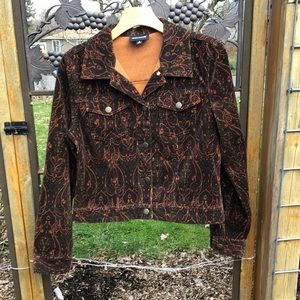 Metro style brown corduroy print jeans style mostly cotton jacket size 6